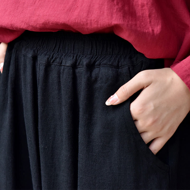 Buddha Stonesカジュアル 無地 ゆったり レディース リネン パンツ ポケット付き