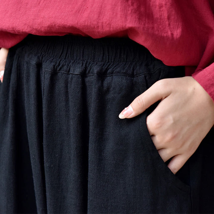 Buddha Stonesカジュアル 無地 ゆったり レディース リネン パンツ ポケット付き