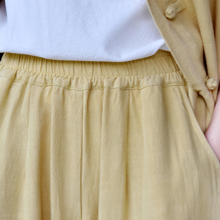 Buddha Stonesカジュアル 無地 ゆったり レディース リネン パンツ ポケット付き