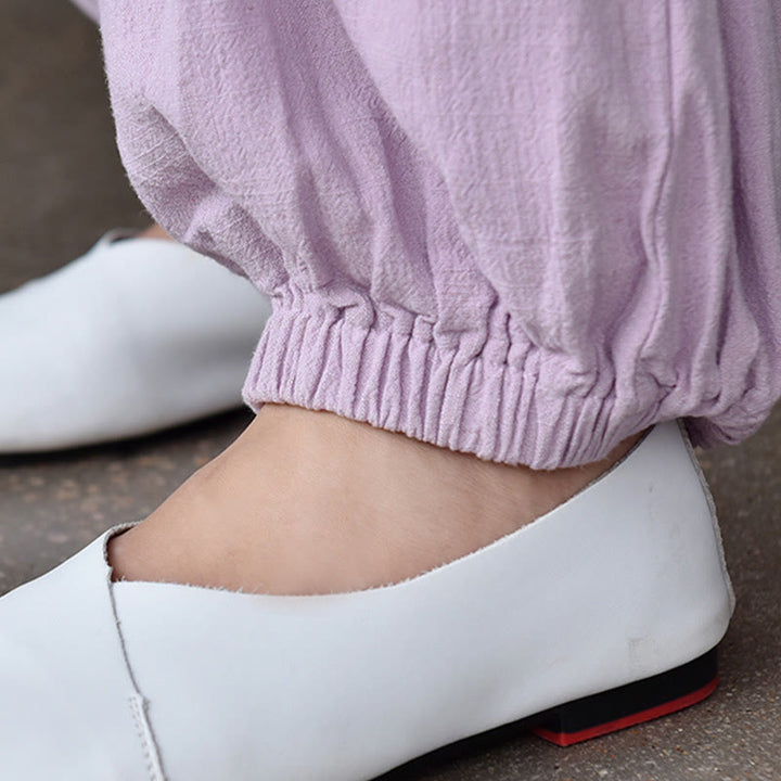 Buddha Stonesカジュアル 無地 ゆったり レディース リネン パンツ ポケット付き