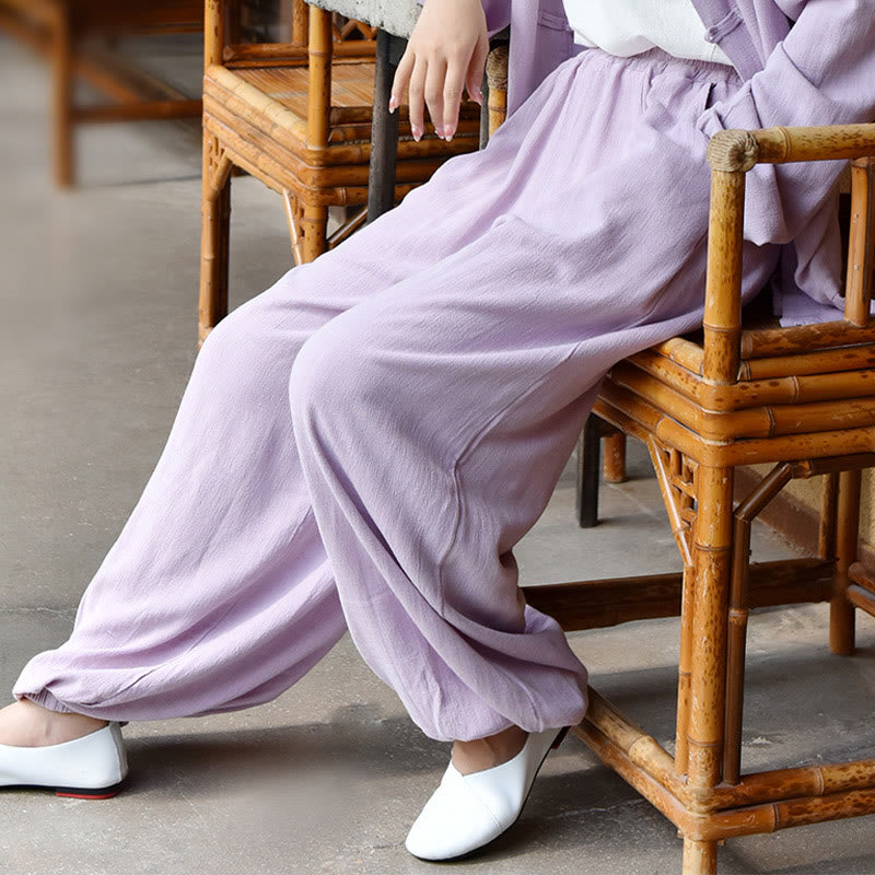 Buddha Stonesカジュアル 無地 ゆったり レディース リネン パンツ ポケット付き