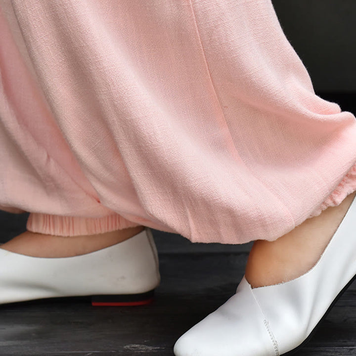 Buddha Stonesカジュアル 無地 ゆったり レディース リネン パンツ ポケット付き