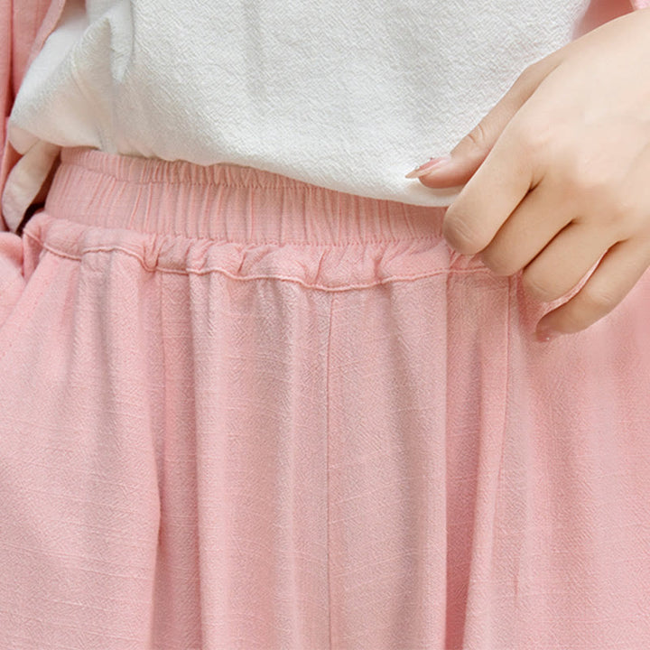 Buddha Stonesカジュアル 無地 ゆったり レディース リネン パンツ ポケット付き