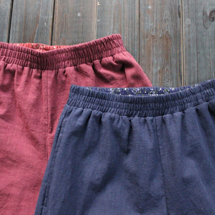 Buddha Stonesカジュアル 無地 ゆったり レディース ラミー ワイドレッグ パンツ ポケット付き