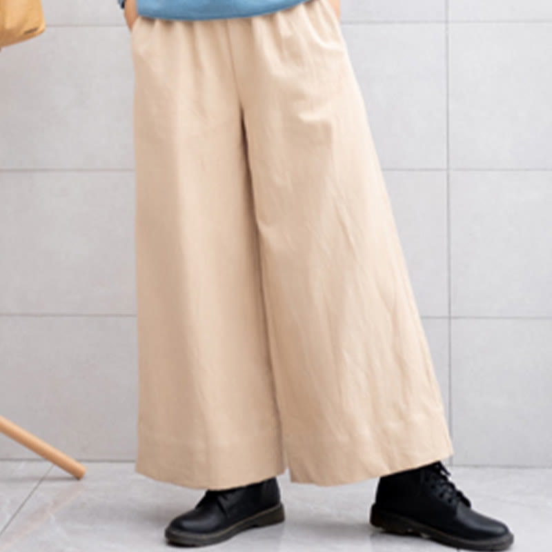 Buddha Stonesカジュアル 無地 ゆったり レディース ラミー ワイドレッグ パンツ ポケット付き