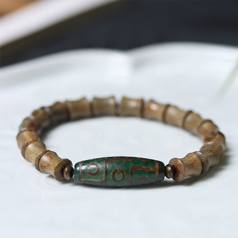 Buddha Stonesチベット九眼ビーズ緑白檀平和ブレスレット