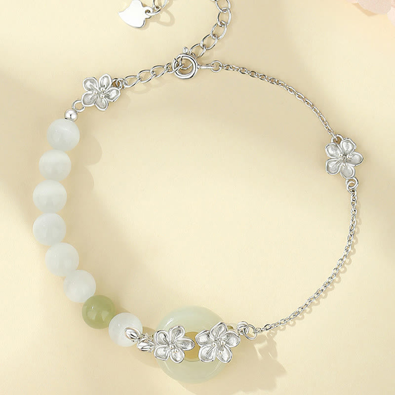 Buddha Stones 999スターリングシルバー 天然和田翡翠平和のお守りチャーム桃の花幸運ブレスレット - image 12