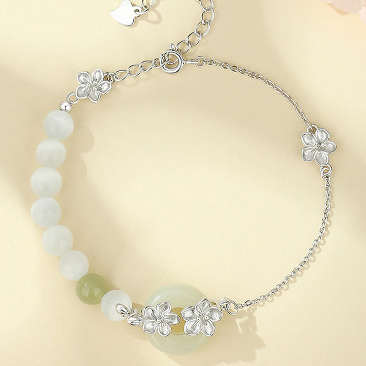 Buddha Stones 999スターリングシルバー 天然和田翡翠平和のお守りチャーム桃の花幸運ブレスレット - image 12