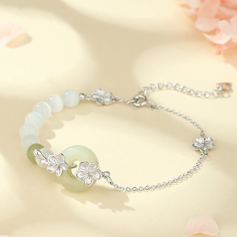 Buddha Stones 999スターリングシルバー 天然和田翡翠平和のお守りチャーム桃の花幸運ブレスレット - シルバー(手首周り14~20cm) - image 11