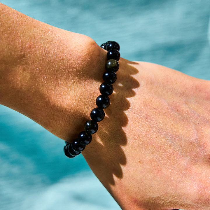 Buddha Stonesゴールドシーンオブシディアン ブラックトルマリン ウェルスブレスレット