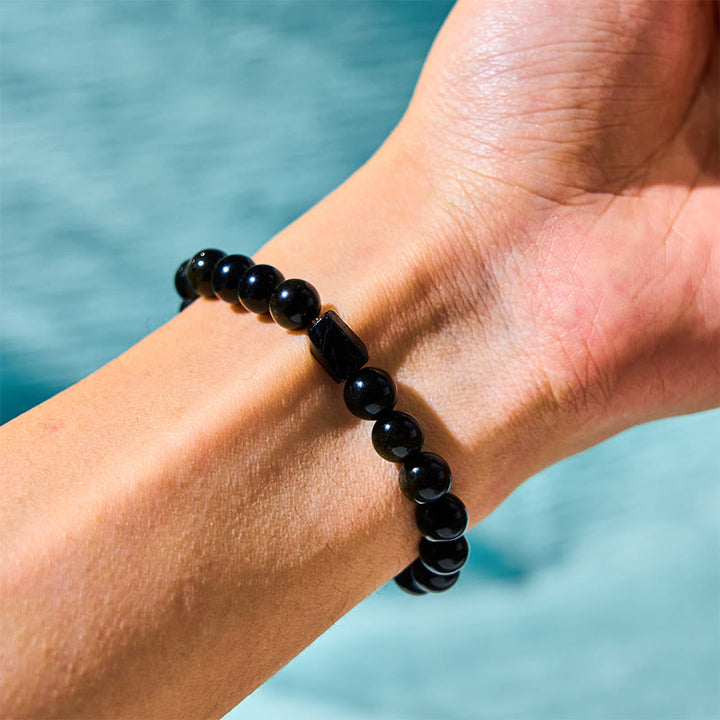 Buddha Stonesゴールドシーンオブシディアン ブラックトルマリン ウェルスブレスレット