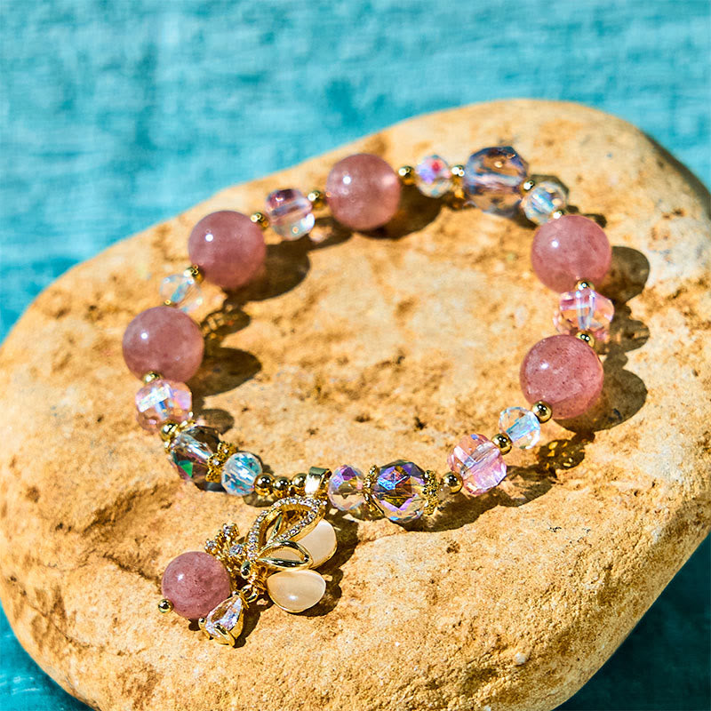 Buddha Stones天然ストロベリークォーツ バタフライ ヒーリングブレスレット