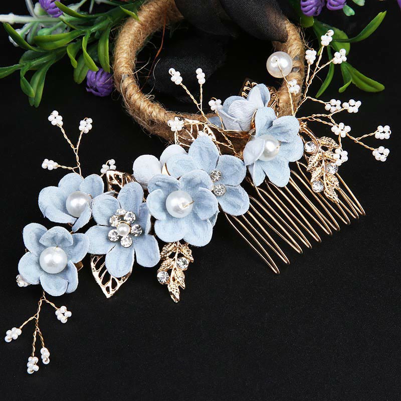 Buddha Stones4個セット ハンドメイド ウェディング ゴールデンリーフ フラワー パール ヘアピン ヘアコーム セット