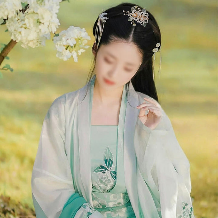 Buddha Stonesレトロスタイルの花葉タッセルヘアクリップ