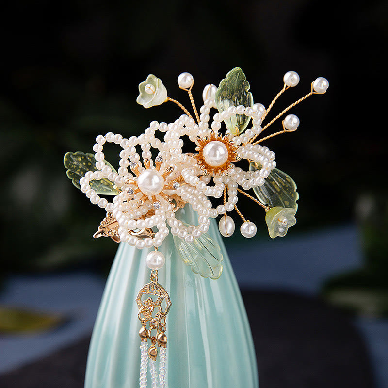 Buddha Stonesレトロスタイルの花葉タッセルヘアクリップ