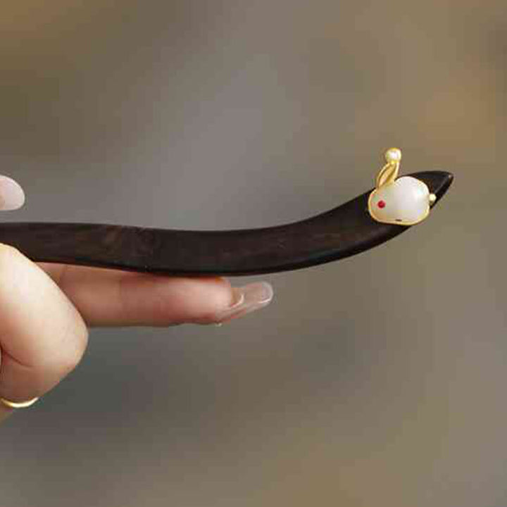 Buddha Stones吉兆雲 白檀 うさぎ 守護簪