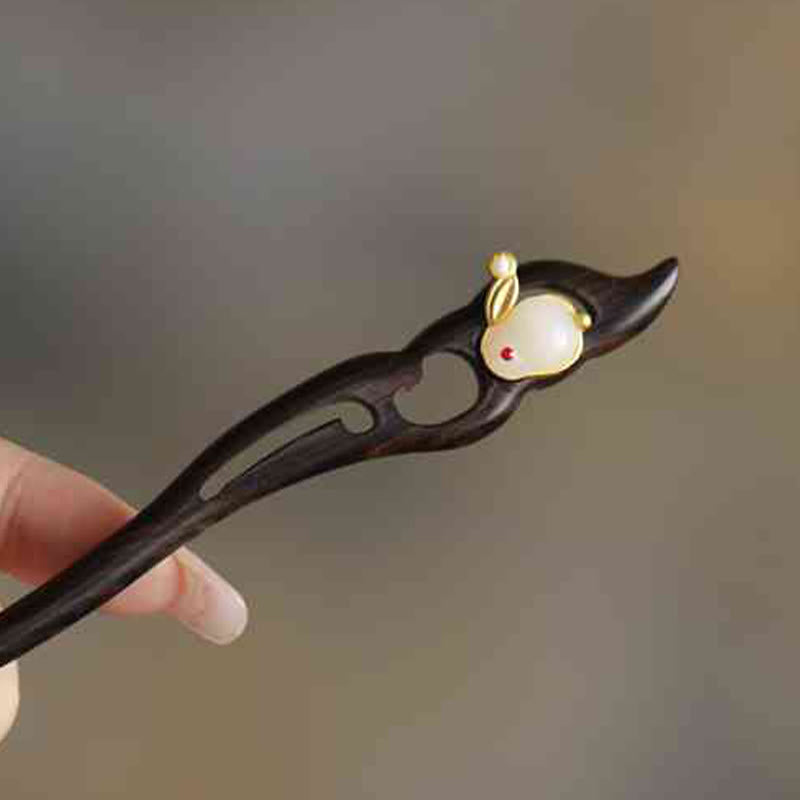 Buddha Stones吉兆雲 白檀 うさぎ 守護簪