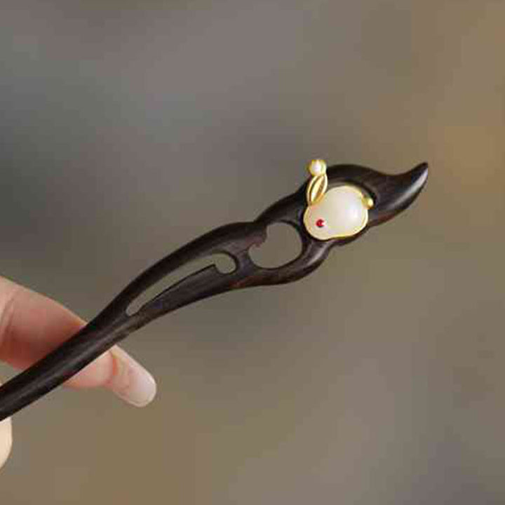 Buddha Stones吉兆雲 白檀 うさぎ 守護簪