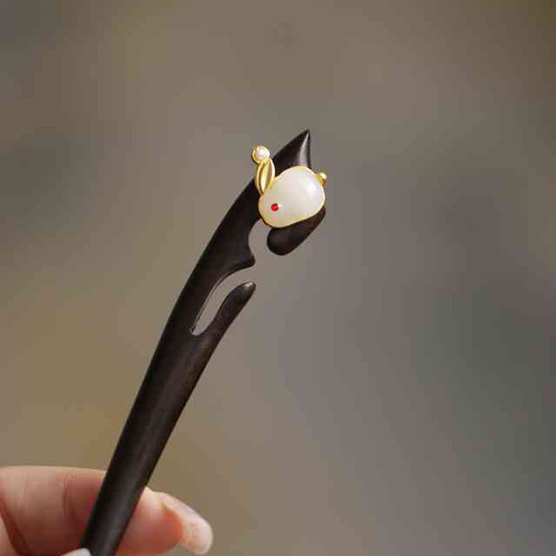 Buddha Stones吉兆雲 白檀 うさぎ 守護簪