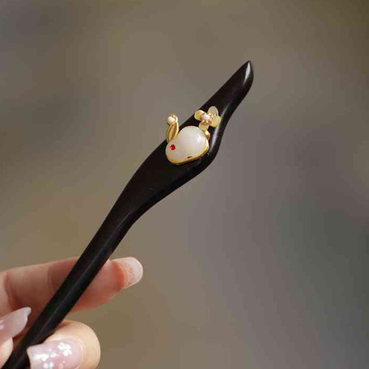 Buddha Stones吉兆雲 白檀 うさぎ 守護簪