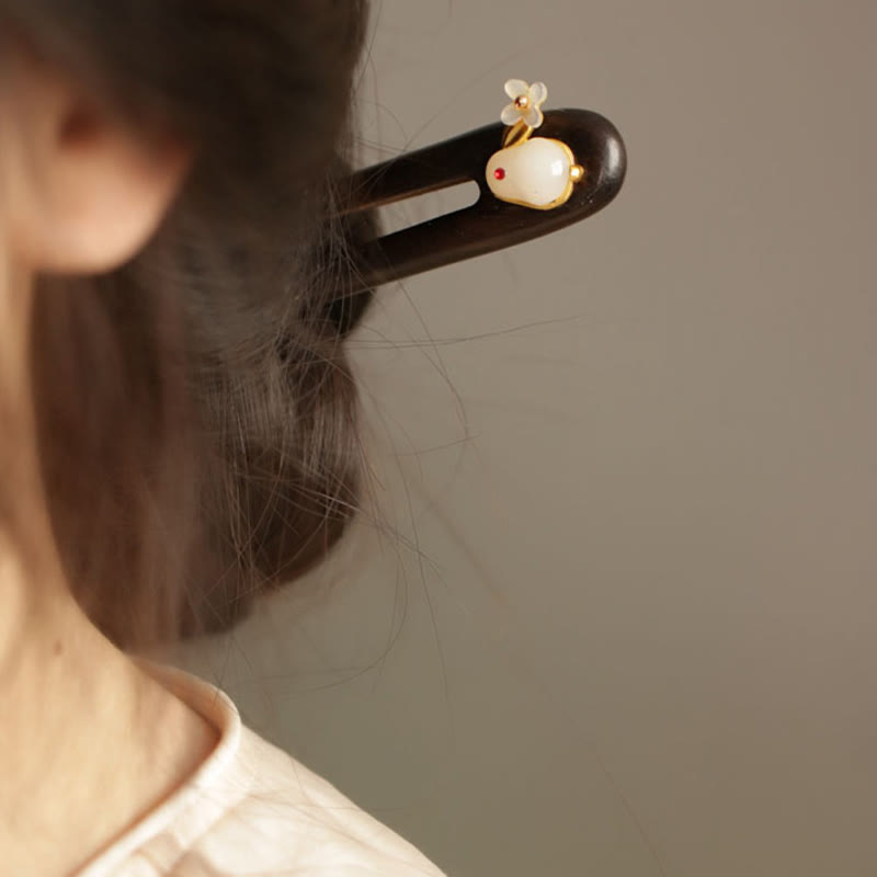 Buddha Stones吉兆雲 白檀 うさぎ 守護簪