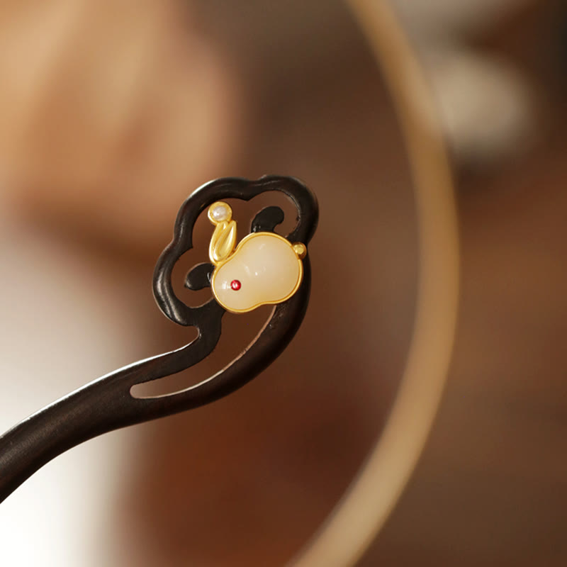 Buddha Stones吉兆雲 白檀 うさぎ 守護簪