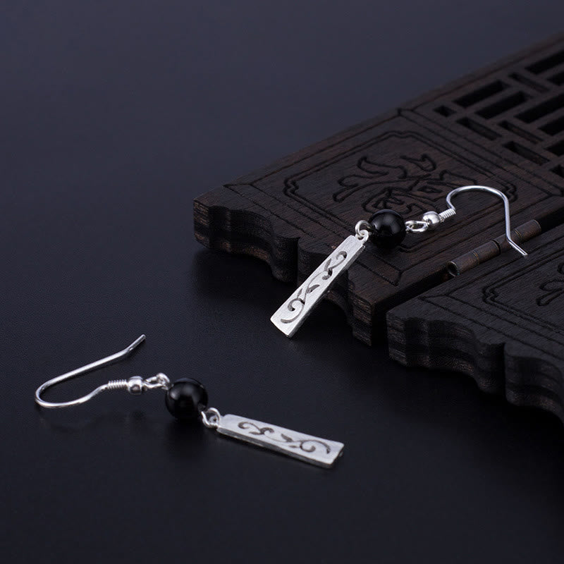 Buddha Stones925スターリングシルバー ブラックオニキス 中空つるプロテクションドロップイヤリング - image 5