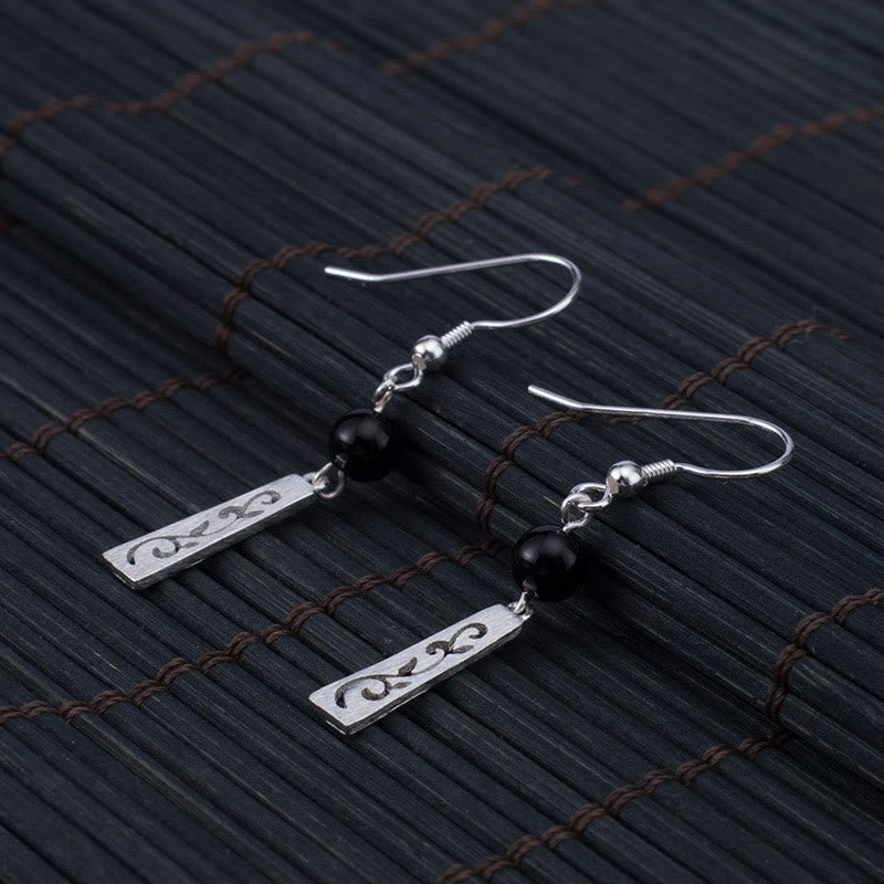 Buddha Stones925スターリングシルバー ブラックオニキス 中空つるプロテクションドロップイヤリング - image 4