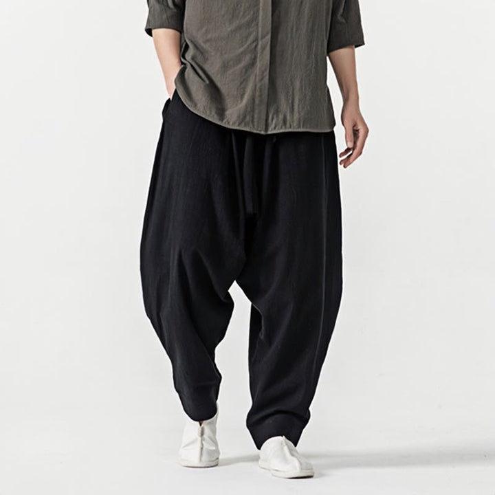 Buddha Stones春 無地 ドローストリング メンズ ハーレムパンツ ポケット付き - image 10