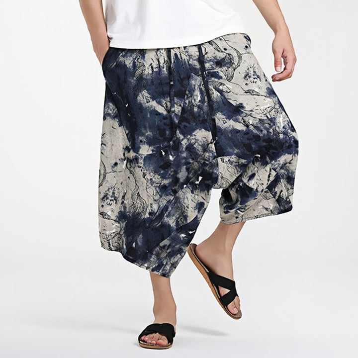Buddha Stonesエスニック柄ドローストリング7-8丈コットンメンズハーレムパンツポケット付き