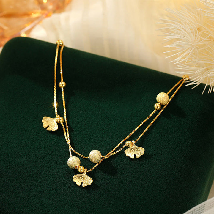 Buddha Stones925スターリングシルバー イチョウ葉 二重保護アンクレット - ゴールドアンクレット(円周25cm) - image 9