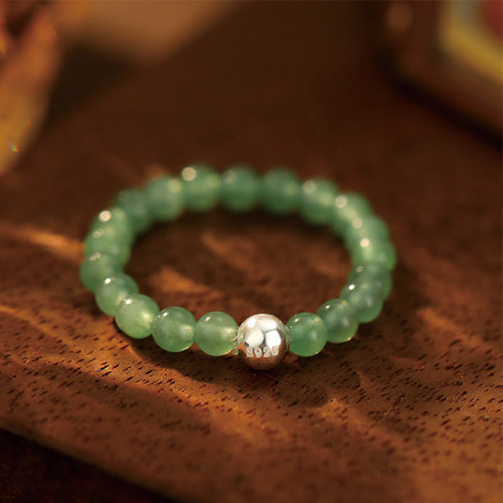 Buddha Stones925 スターリングシルバー クリスタルビーズ ホワイトジェイド ブラックオニキス 祝福 弾性リング