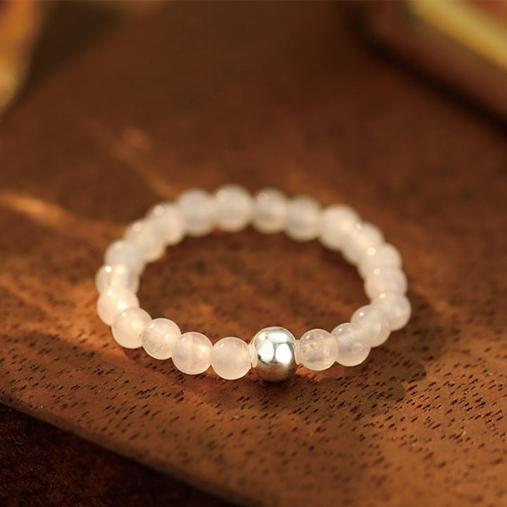 Buddha Stones925 スターリングシルバー クリスタルビーズ ホワイトジェイド ブラックオニキス 祝福 弾性リング