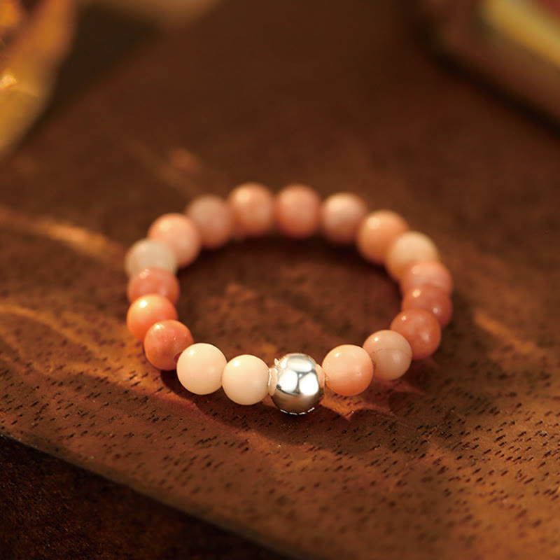 Buddha Stones925 スターリングシルバー クリスタルビーズ ホワイトジェイド ブラックオニキス 祝福 弾性リング