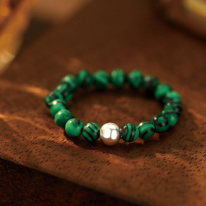 Buddha Stones925 スターリングシルバー クリスタルビーズ ホワイトジェイド ブラックオニキス 祝福 弾性リング