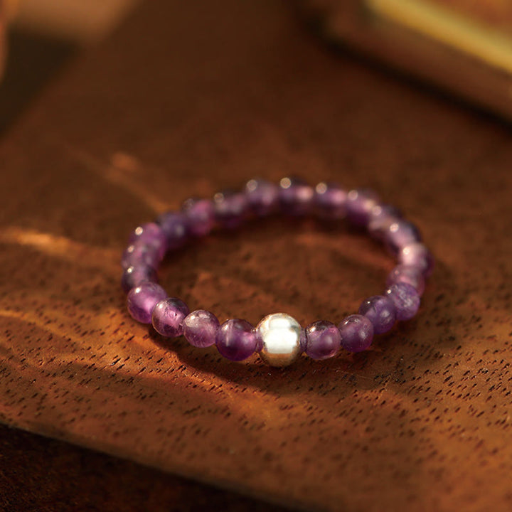 Buddha Stones925 スターリングシルバー クリスタルビーズ ホワイトジェイド ブラックオニキス 祝福 弾性リング