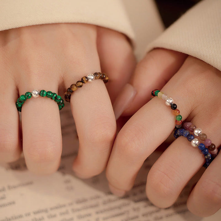 Buddha Stones925 スターリングシルバー クリスタルビーズ ホワイトジェイド ブラックオニキス 祝福 弾性リング