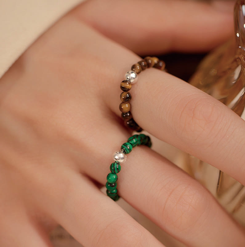 Buddha Stones925 スターリングシルバー クリスタルビーズ ホワイトジェイド ブラックオニキス 祝福 弾性リング