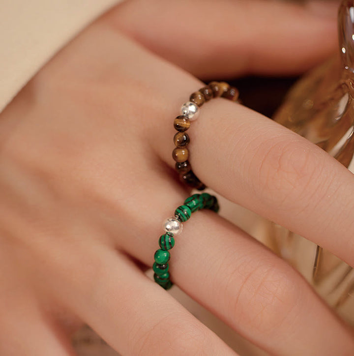 Buddha Stones925 スターリングシルバー クリスタルビーズ ホワイトジェイド ブラックオニキス 祝福 弾性リング