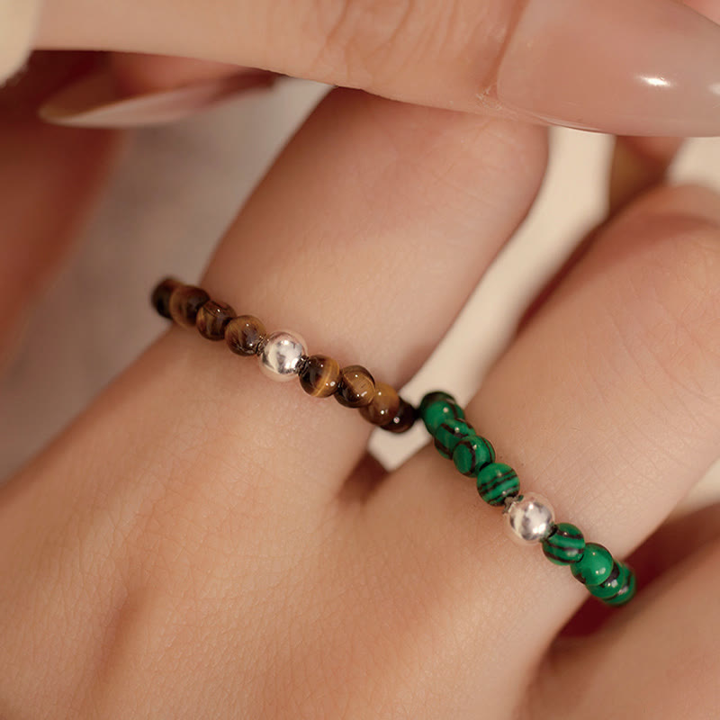 Buddha Stones925 スターリングシルバー クリスタルビーズ ホワイトジェイド ブラックオニキス 祝福 弾性リング