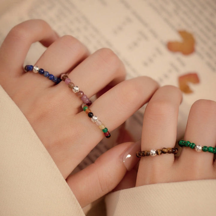 Buddha Stones925 スターリングシルバー クリスタルビーズ ホワイトジェイド ブラックオニキス 祝福 弾性リング