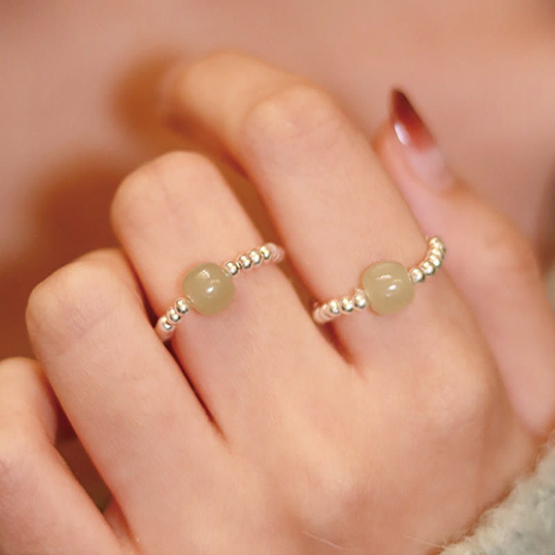 Buddha Stones 925スターリングシルバー 天然小粒 和田翡翠 赤瑪瑙 パールビーズ 繁栄の弾性リング