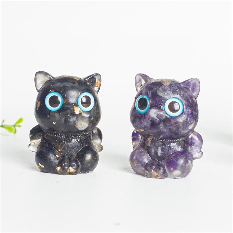 Buddha Stonesかわいい猫 ラズライト アメジスト ブラックオブシディアン アクアマリン クリスタル 樹脂 ポジティブ ホームデコレーション - image 16