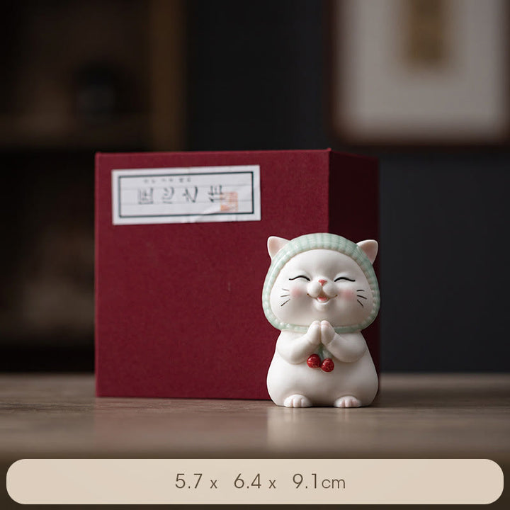 Buddha Stones幸運のかわいい猫のスカーフを巻いた陶器の置物装飾 - 猫(ギフトボックス) - image 20