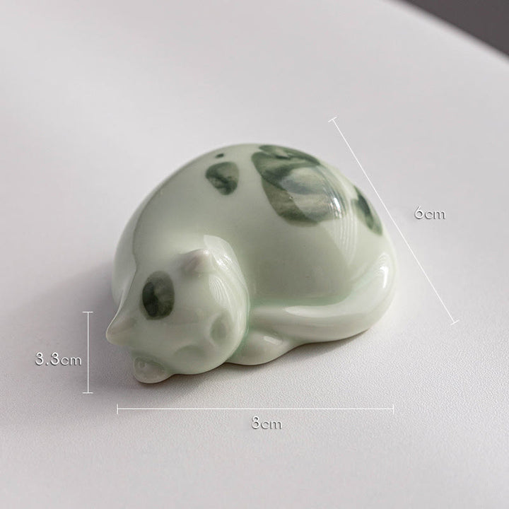 Buddha Stonesミニ幸運かわいい斑点立ち猫眠る子猫陶器置物装飾 - 緑の眠り猫 8*6*3.3cm - image 18