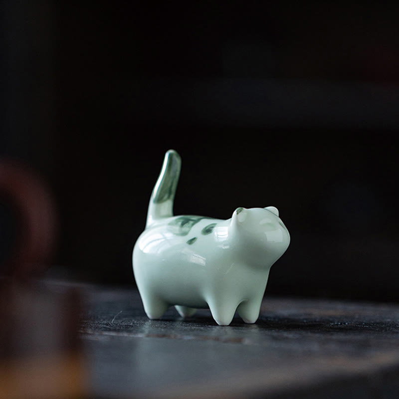 Buddha Stonesミニ幸運かわいい斑点立ち猫眠る子猫陶器置物装飾 - image 7