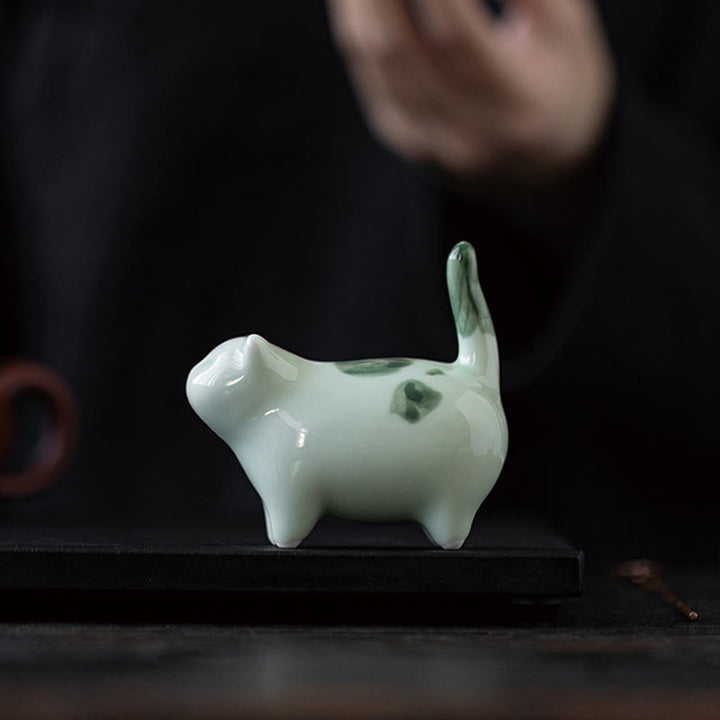 Buddha Stonesミニ幸運かわいい斑点立ち猫眠る子猫陶器置物装飾 - image 2