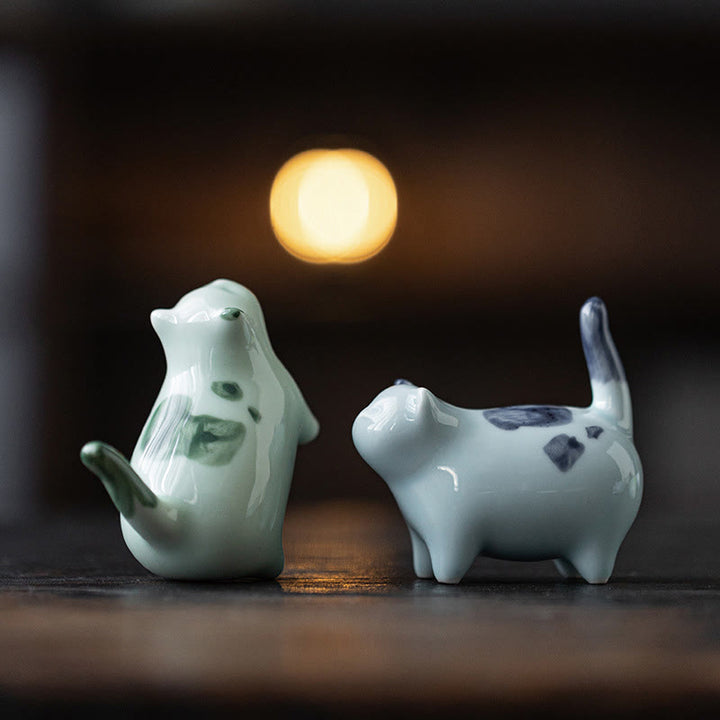 Buddha Stonesミニ幸運かわいい斑点立ち猫眠る子猫陶器置物装飾 - image 17