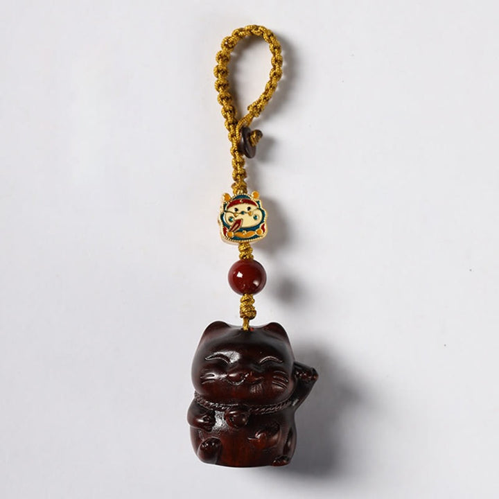 Buddha Stones小葉紫檀緑檀 白檀 招き猫 守護 キーホルダー 携帯電話 吊り下げ装飾 - image 3