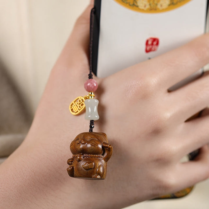 Buddha Stones小葉紫檀緑檀 白檀 招き猫 守護 キーホルダー 携帯電話 吊り下げ装飾 - image 15